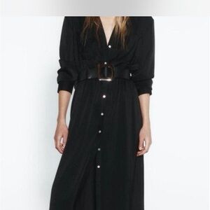Zara Black Button-Front Maxi Dress with Belt